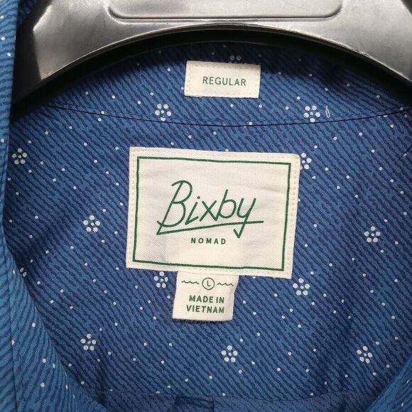 Bixby Nomad Shirt Mens Large Blue Geometric‎ Print Regular Fit Casual Evening - Picture 2 of 7
